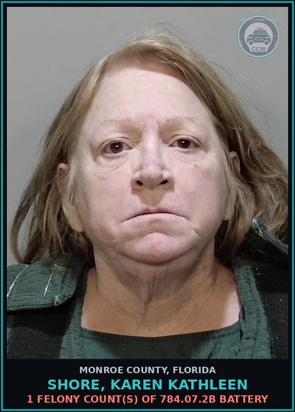 CCW arrest card for SHORE, KAREN KATHLEEN in Monroe County: 1 Misdemeanor Count(s) of 316.193.1a DUI-UNLAW BLD ALCH