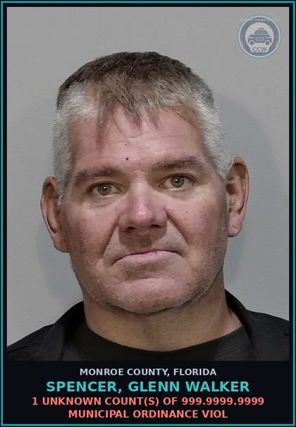 CCW arrest card for SPENCER, GLENN WALKER in Monroe County: 1 Unknown Count(s) of 999.9999.9999 MUNICIPAL ORDINANCE VIOL