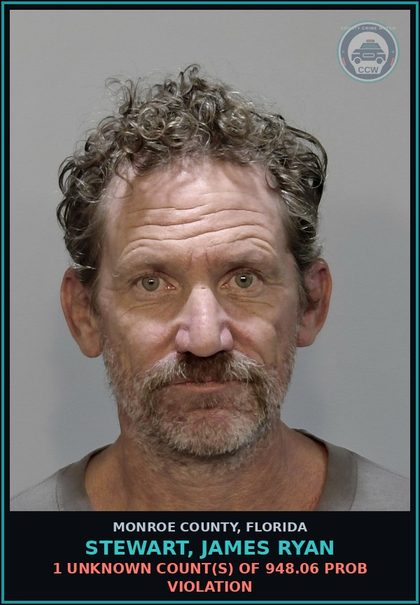 CCW arrest card for STEWART, JAMES RYAN in Monroe County: 1 Unknown Count(s) of 948.06 PROB VIOLATION