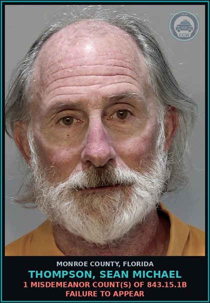 CCW arrest card for THOMPSON, SEAN MICHAEL in Monroe County: 1 Misdemeanor Count(s) of 843.15.1b FAILURE TO APPEAR