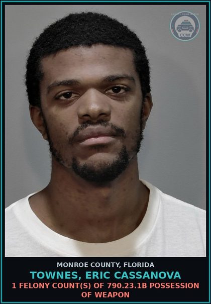 CCW arrest card for TOWNES, ERIC CASSANOVA in Monroe County: 1 Felony Count(s) of 812.014.2c1 LARC