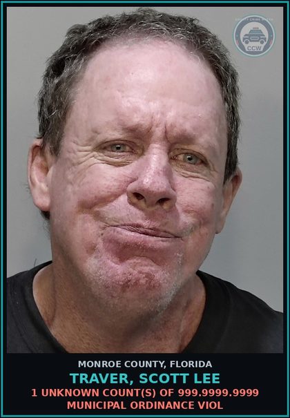 CCW arrest card for TRAVER, SCOTT LEE in Monroe County: 1 Unknown Count(s) of 999.9999.9999 MUNICIPAL ORDINANCE VIOL