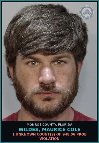 CCW arrest card for WILDES, MAURICE COLE in Monroe County: 1 Unknown Count(s) of 948.06 PROB VIOLATION