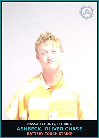 CCW arrest card for ASHBECK, OLIVER CHASE in Nassau County: RESIST LEO W/OUT VIOLENCE