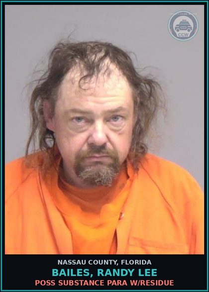 CCW arrest card for BAILES, RANDY LEE in Nassau County: POSS DRUG PARA W/RESIDUE