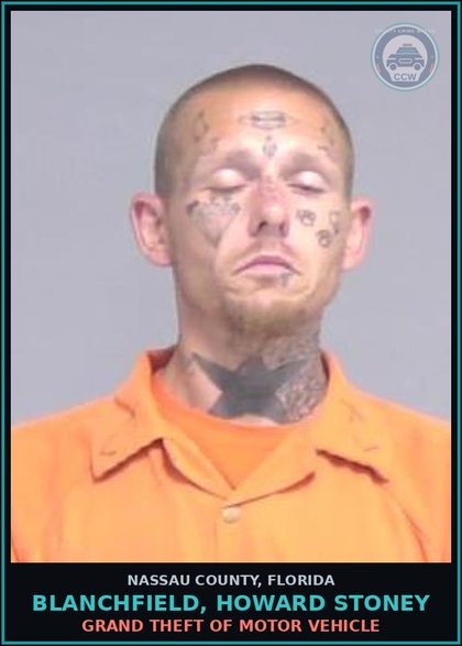 CCW arrest card for BLANCHFIELD, HOWARD STONEY in Nassau County: GRAND THEFT OF MOTOR VEHICLE