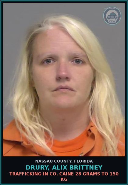 CCW arrest card for DRURY, ALIX BRITTNEY in Nassau County: POSSESS contr substance