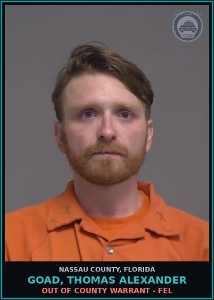 CCW arrest card for GOAD, THOMAS ALEXANDER in Nassau County: Out Of County Warrant - FEL