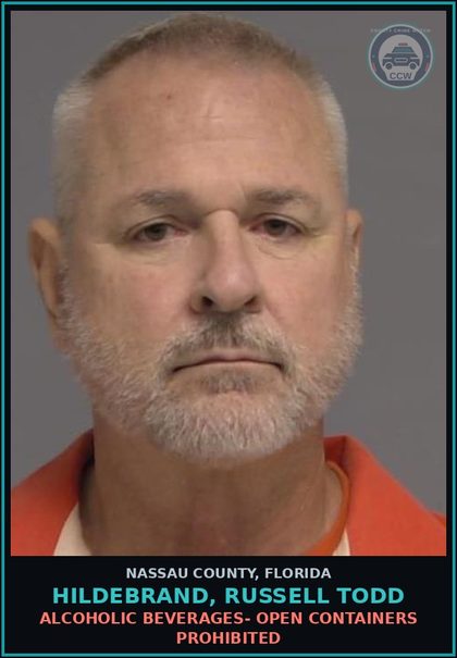 CCW arrest card for HILDEBRAND, RUSSELL TODD in Nassau County: ALCOHOLIC BEVERAGES- OPEN CONTAINERS PROHIBITED