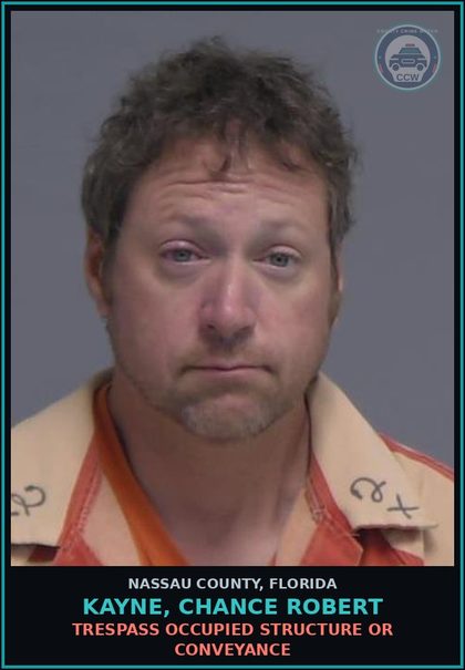 CCW arrest card for KAYNE, CHANCE ROBERT in Nassau County: TRESPASS OCCUPIED STRUCTURE OR CONVEYANCE