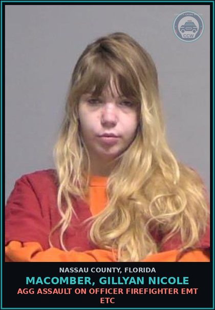 CCW arrest card for MACOMBER, GILLYAN NICOLE in Nassau County: AGG ASSAULT ON OFFICER FIREFIGHTER EMT ETC