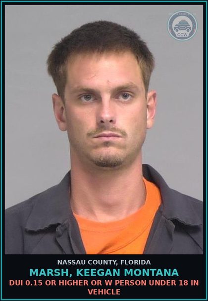 CCW arrest card for MARSH, KEEGAN MONTANA in Nassau County: DUI 0.15 OR HIGHER OR W PERSON UNDER 18 IN VEHICLE