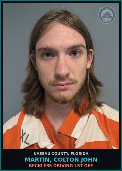 CCW arrest card for MARTIN, COLTON JOHN in Nassau County: RECKLESS DRIVING 1ST OFF