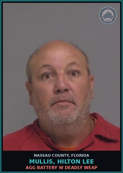 CCW arrest card for MULLIS, HILTON LEE in Nassau County: AGG BATTERY W DEADLY WEAP