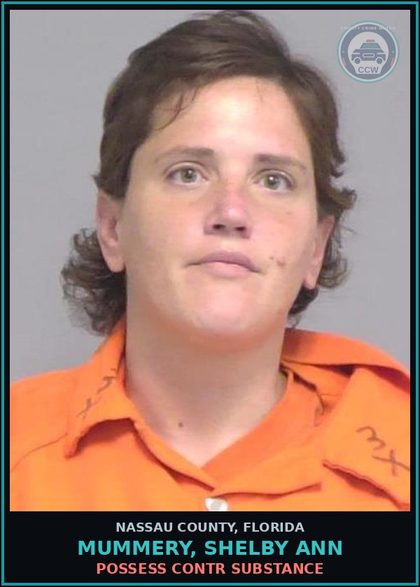CCW arrest card for MUMMERY, SHELBY ANN in Nassau County: POSSESS contr substance