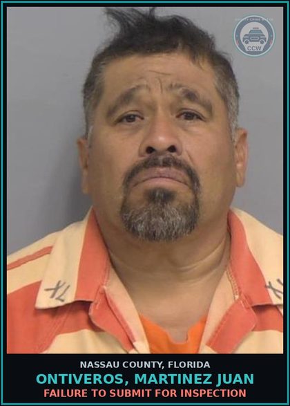 CCW arrest card for ONTIVEROS, MARTINEZ JUAN in Nassau County: Failure to Submit for Inspection