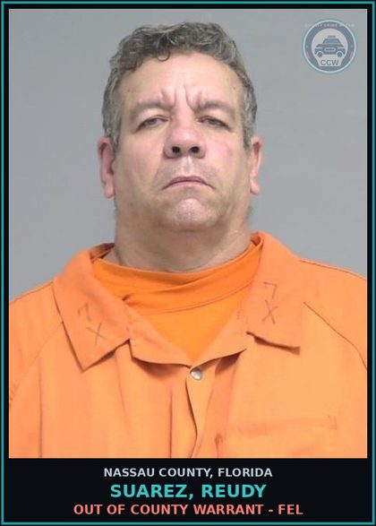CCW arrest card for SUAREZ, REUDY in Nassau County: Out Of County Warrant - FEL