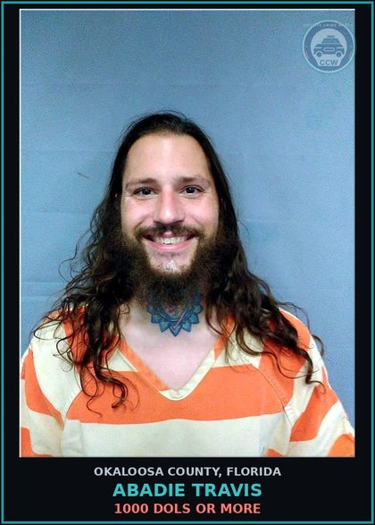 CCW arrest card for Abadie Travis in Okaloosa County: 1000 Dols Or More