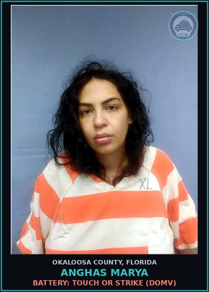 CCW arrest card for Anghas Marya in Okaloosa County: BATTERY: TOUCH OR STRIKE (DOMV)