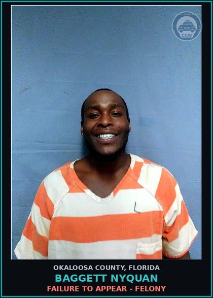 CCW arrest card for Baggett Nyquan in Okaloosa County: FAILURE TO APPEAR - FELONY