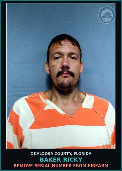 CCW arrest card for Baker Ricky in Okaloosa County: Fail To Register Motor Veh