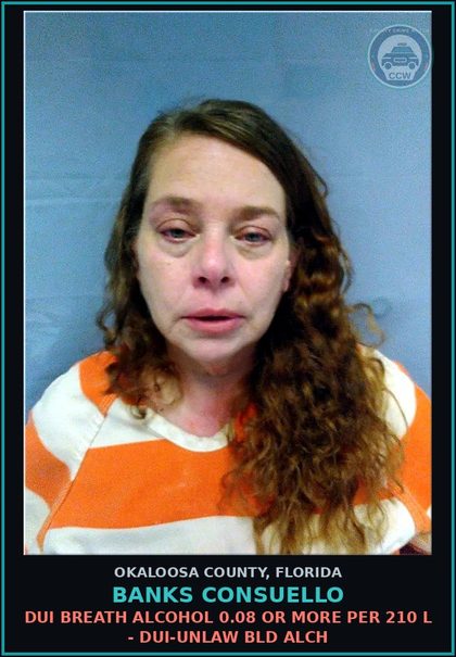 CCW arrest card for Banks Consuello in Okaloosa County: Fail To Obey Police Or Fire Department