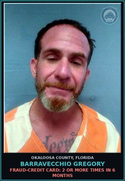 CCW arrest card for Barravecchio Gregory in Okaloosa County: Unoccupied Conveyance Unarmed
