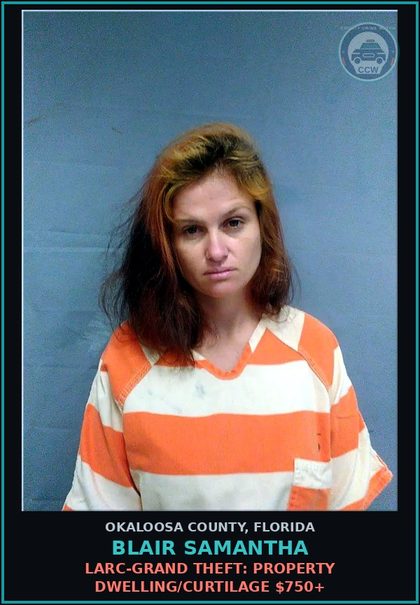 CCW arrest card for Blair Samantha in Okaloosa County: Unoccupied Dwelling Unarmed