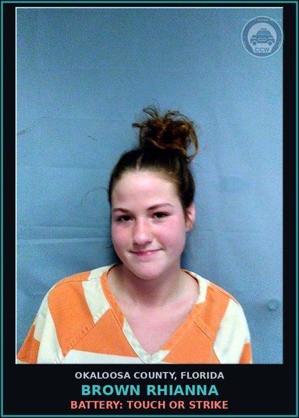 CCW arrest card for Brown Rhianna in Okaloosa County: BATTERY: TOUCH OR STRIKE
