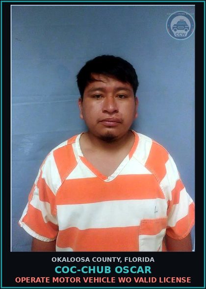 CCW arrest card for Coc-Chub Oscar in Okaloosa County: Operate Motor Vehicle Wo Valid License