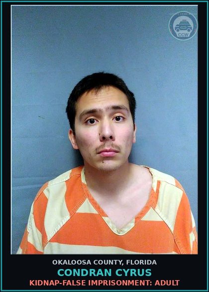 CCW arrest card for Condran Cyrus in Okaloosa County: KIDNAP-FALSE IMPRISONMENT: ADULT