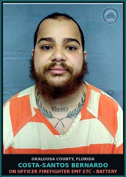CCW arrest card for Costa-Santos Bernardo in Okaloosa County: ON OFFICER FIREFIGHTER EMT ETC - BATTERY