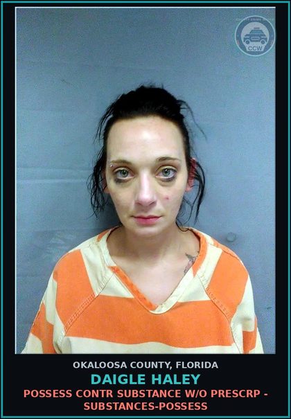CCW arrest card for Daigle Haley in Okaloosa County: POSSESS contr substance W/O PRESCRIPTION - DRUGS-POSSESS