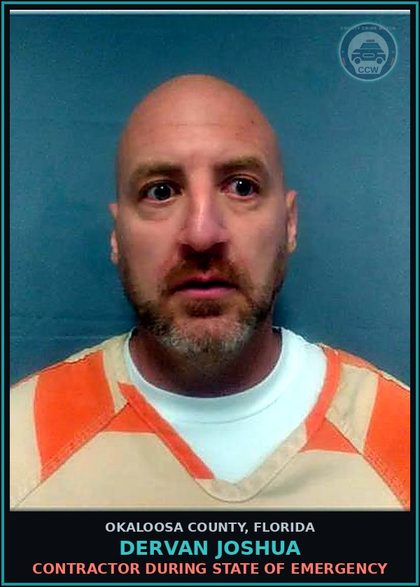 CCW arrest card for Dervan Joshua in Okaloosa County: Contractor During State Of Emergency