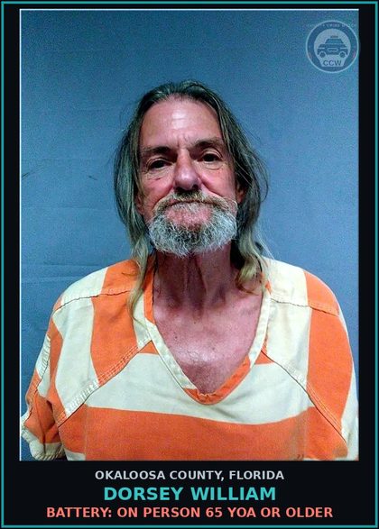 CCW arrest card for Dorsey William in Okaloosa County: BATTERY: ON PERSON 65 YOA OR OLDER