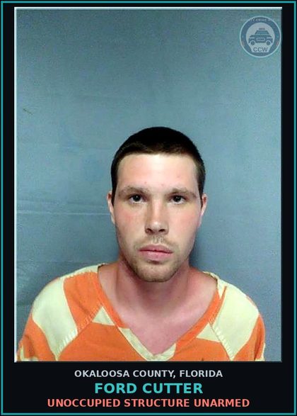 CCW arrest card for Ford Cutter in Okaloosa County: Unoccupied Structure Unarmed