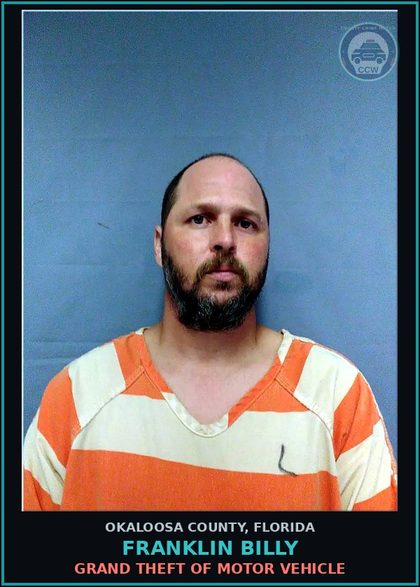CCW arrest card for Franklin Billy in Okaloosa County: Grand Theft Of Motor Vehicle