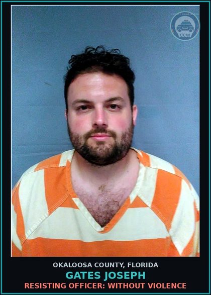 CCW arrest card for Gates Joseph in Okaloosa County: RESISTING OFFICER: WITHOUT VIOLENCE