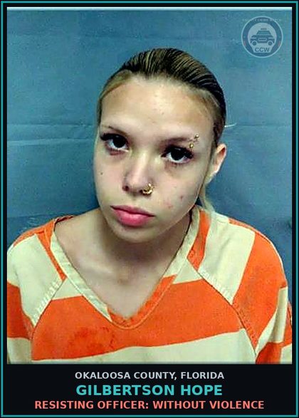 CCW arrest card for Gilbertson Hope in Okaloosa County: RESISTING OFFICER: WITHOUT VIOLENCE