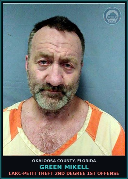 CCW arrest card for Green Mikell in Okaloosa County: LARC-PETIT THEFT 2ND DEGREE 1ST OFFENSE