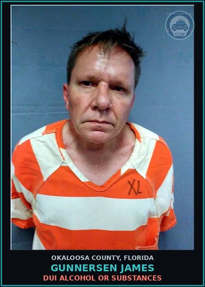 CCW arrest card for Gunnersen James in Okaloosa County: DUI Alcohol Or Drugs