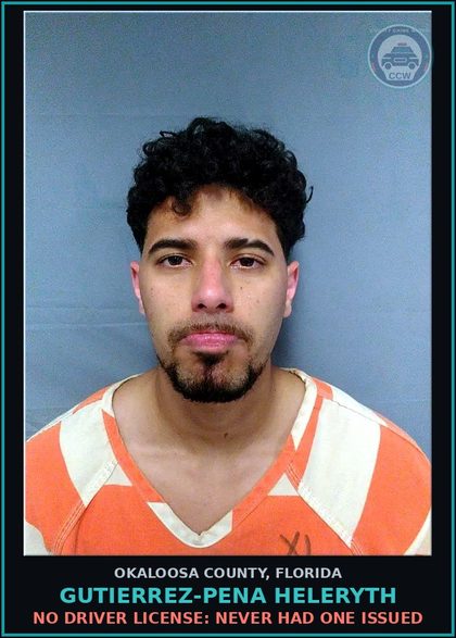 CCW arrest card for Gutierrez-Pena Heleryth in Okaloosa County: NO DRIVER LICENSE: NEVER HAD ONE ISSUED