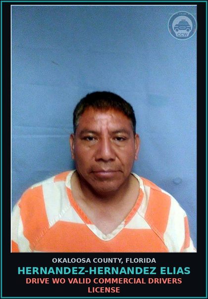 CCW arrest card for Hernandez-Hernandez Elias in Okaloosa County: Drive Wo Valid Commercial Drivers License