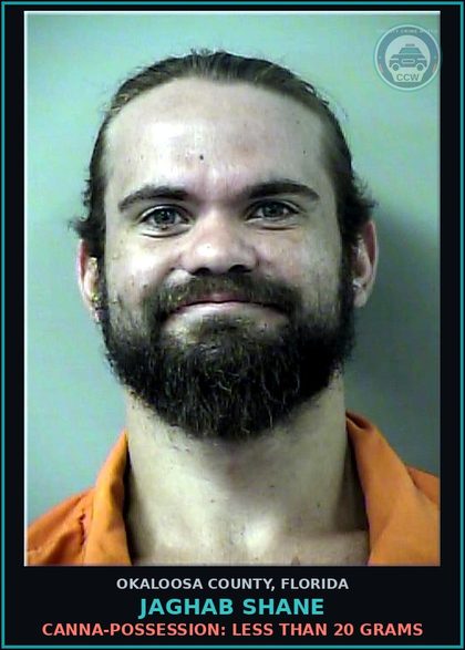 CCW arrest card for Jaghab Shane in Okaloosa County: Possess Cocaine