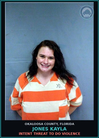 CCW arrest card for Jones Kayla in Okaloosa County: Intent Threat To Do Violence