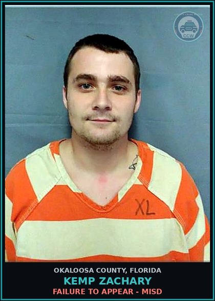 CCW arrest card for Kemp Zachary in Okaloosa County: FAILURE TO APPEAR - MISD
