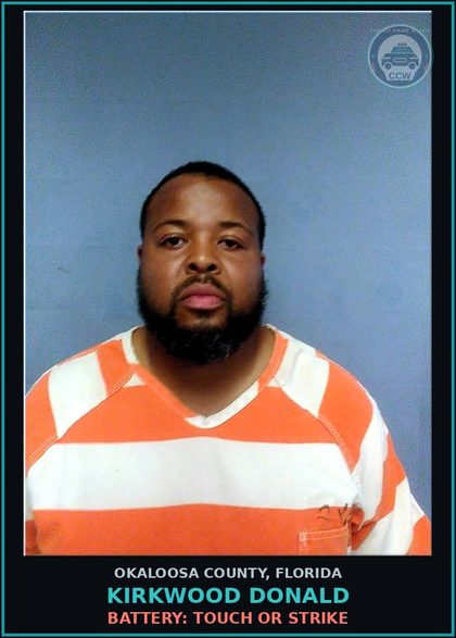 CCW arrest card for Kirkwood Donald in Okaloosa County: BATTERY: TOUCH OR STRIKE