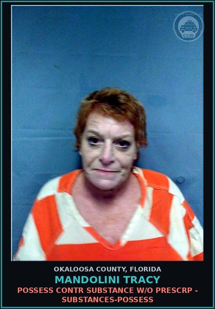 CCW arrest card for Mandolini Tracy in Okaloosa County: POSSESS contr substance W/O PRESCRIPTION - DRUGS-POSSESS