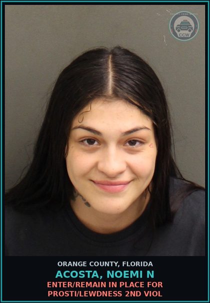 CCW arrest card for ACOSTA, NOEMI N in Orange County: ENTER/REMAIN IN PLACE FOR Prosti/LEWDNESS 2ND VIOL