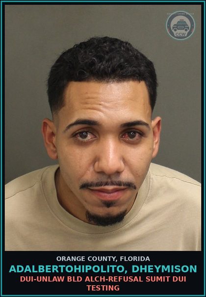 CCW arrest card for ADALBERTOHIPOLITO, DHEYMISON in Orange County: RACING - RIDE AS PASSENGER